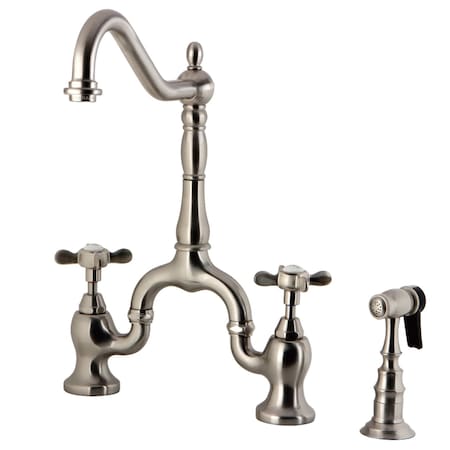 Kingston Brass KS7758BEXBS Bridge Kitchen Faucet with Brass Sprayer, Brushed Nickel KS7758BEXBS